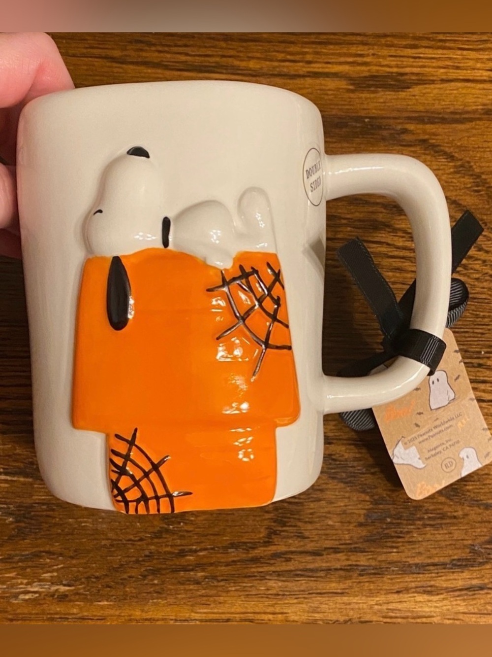 Rae Dunn Snoopy Halloween mug orange & white